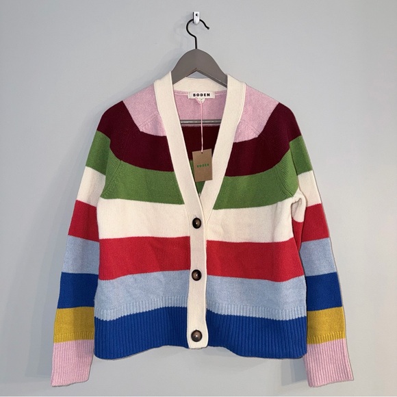 Boden Sweaters - NWT Boden Olivia Multicolor Stripe Wool Cardigan Sweater Women’s Medium